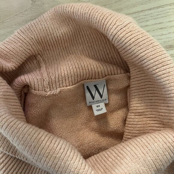 Worthington Sweater Vest Plus Size 0X Peach Cowl Turtleneck Chenille Sleeveless - Picture 4 of 6